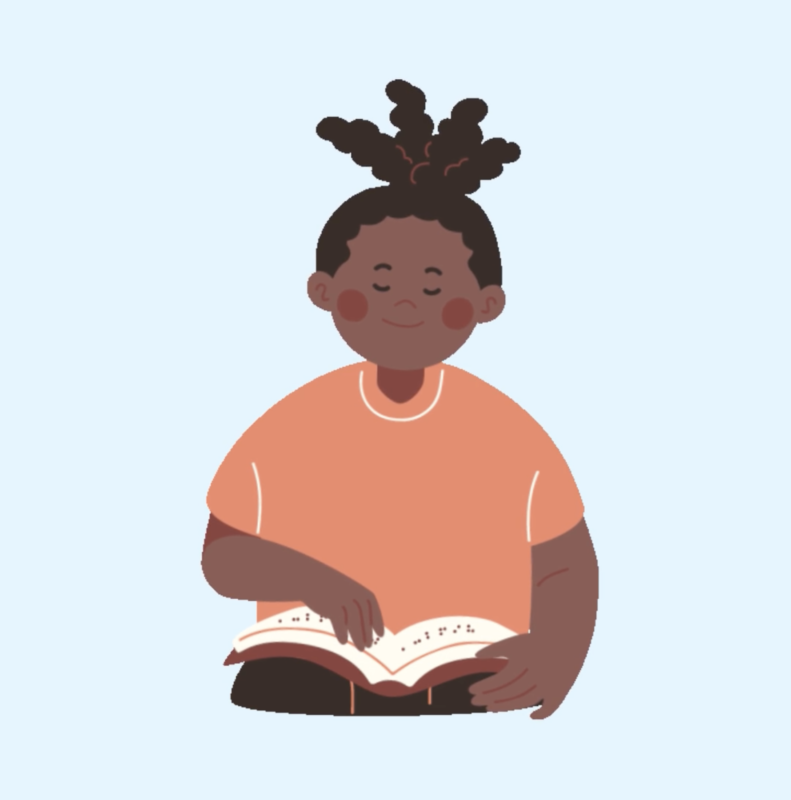 A graphic of a male reading a book