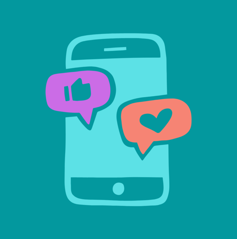 A graphic of a phone and likes and hearts to represent social media!